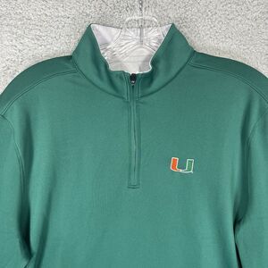 Miami Hurricanes Sweater Mens Medium Green 1/4 Zip Johnnie O Prepformance NCAA